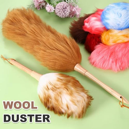 uxcell Wool Duster, 24.4" Natural Feather Cleaner Household Cleaning Duster with Solid Wooden Handle for Cleaning Fans Window Blinds Shelves Furniture, White Gold - color: White Gold, size: 24.4"
