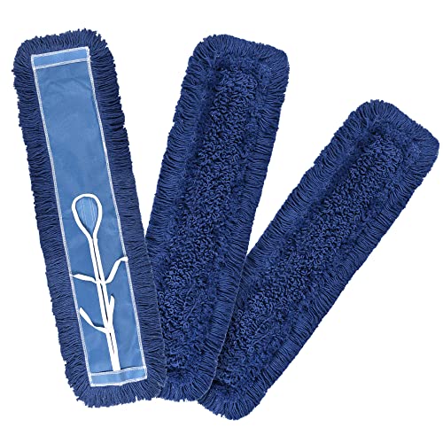 Matthew Cleaning 24'' Industrial Strength Cotton Dust Mop Refill Washable Replacement Heads for Residential & Commercial Use Fit Standard Dust Mop Frames, Hardwood, Laminate, Concrete Floors 3 Pack - color: Blue, size: 24'' 3 Pack