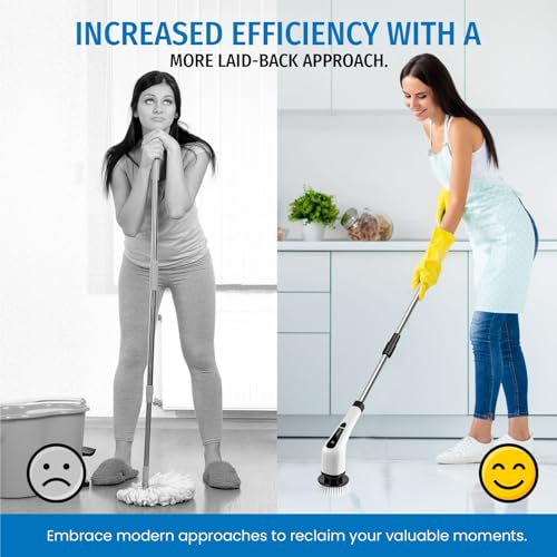 Electric Spin Scrubber, Cordless Scrubber with 7 Replaceable Cleaning Brushes and Dual Speed, Shower Cleaning Brush, Power Scrubber with Adjustable & Detachable Handle for Cars Bathroom Kitchen