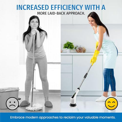 Electric Spin Scrubber, Cordless Scrubber with 7 Replaceable Cleaning Brushes and Dual Speed, Shower Cleaning Brush, Power Scrubber with Adjustable & Detachable Handle for Cars Bathroom Kitchen