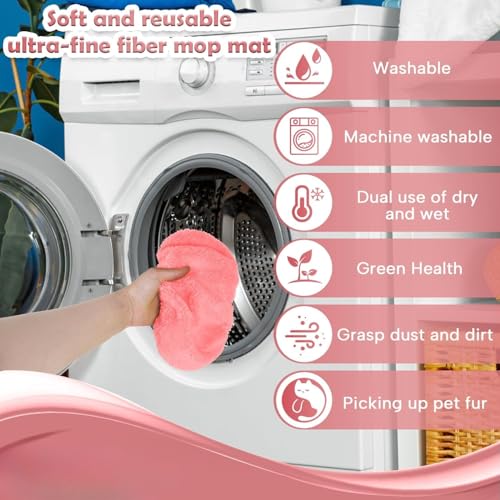 Microfiber Mop Pads - 3 Pack Reusable Washable Refills for Wet & Dry Floor Cleaning - Fits Most Standard Mops - Pink Household Cleaning Pads - color: Pink