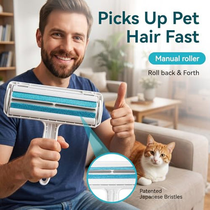 Roller Pet Hair Remover - Reusable Lint Roller for Dog & Cat Hair on Furniture, Couch, Carpet, Car & Bedding - Portable