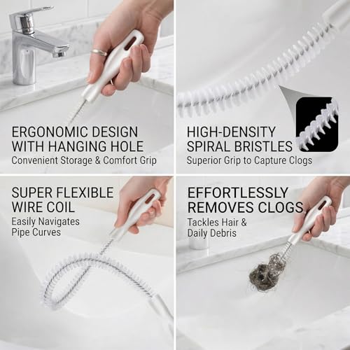 Kitchen Sink Cleaning Brush, Drain Clog Remover Brush, Flexible Long Pipe Hair Clogs Catcher Cleaner Tool for Kitchen, Bathroom - color: Wt