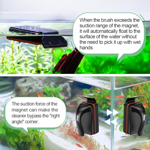 hygger Magnetic Aquarium Fish Tank Glass Cleaner,Detachable Dual-Blades Brush Tool with Floating Scrubber, Double Side Magnetic Scraper for 0-0.25 Inch Thick Glass Aquariums Tank (S) - size: S