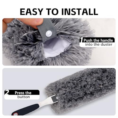 Reusable Microfiber Duster Refills Compatible with OXO & MR.SIGA Duster - Washable Duster for Household Cleaning Dusting Furniture Blind Ceiling Fan - 3Pack Grey(Handle NOT Included - color: Grey 3 Pack
