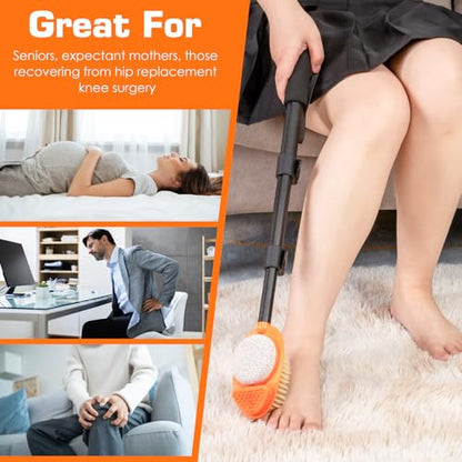 Foot Scrubber with Pumice Stone, 3 in 1 Adjustable Aluminum Tube 15”-28” Shower feet Dead Skin Remover, Foot Cleaning Brush for Seniors,Elderly, Disabled Men and Women