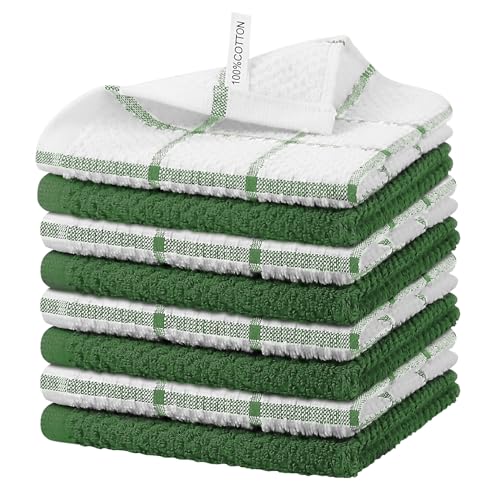 Nialnant 8 Pack Dish Cloths for Washing Dishes, 100% Cotton Reusable Cleaning Rag, Quick Drying Dish Towels for Kitchen,12x12 Inches,Green - color: Green, size: 12 x 12 in - 8PCS