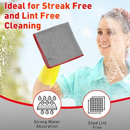 Maxcheck 24 Pack Magic Cleaning Cloth, 16 x 16 Inch Microfiber Glass Cleaning Cloths Reusable Lint Free Microfiber Towels for Kitchen Dish, Windows, Mirror, Glass, Car(Grey) - color: Grey