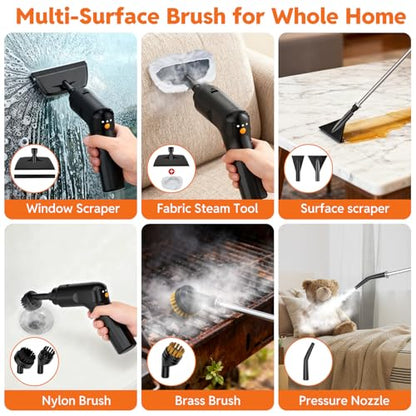 Steam Cleaner for Home & Car, 15s Fast Heat Handheld Steamer for Cleaning, 1.6L Large Tank, 3-Level Steam Control with 16-Piece Accessories Kit for Floors, Couches, Tiles, Grout, Dirt, and Grease