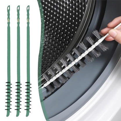 3 Pack Washing Machine Cleaning Brush, Crevice Brush & Drum Washing Machine Cleaner - Long Coil Brushes with Stiff Bristles (3Pcs Green) - color: 3pcs Green
