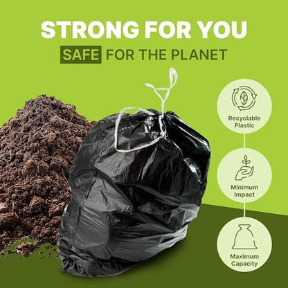 Drawstring Trash Bags, 28×35 Inches, 1 Mil Thick, 50 Count – Heavy Duty Black Garbage Bags with Drawstring Closure, 33 Gallon Capacity