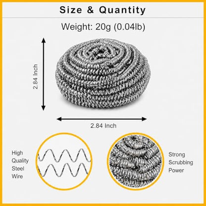 12Pcs Stainless Steel Scrubbers for Dishes, Pots, Pans, & Sinks - Steel Wool Scrubber Pads for Kitchen Cleaning