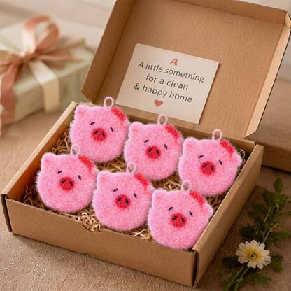 6 Piecs Cute Pig Shape Dish Sponge Dual Sided Non Scratch Pig Dish Washing Scrubbers, Reusable Household Cleaning Kitchen Tools for Dishwashing Washing Dishes Cookware - style: Pig