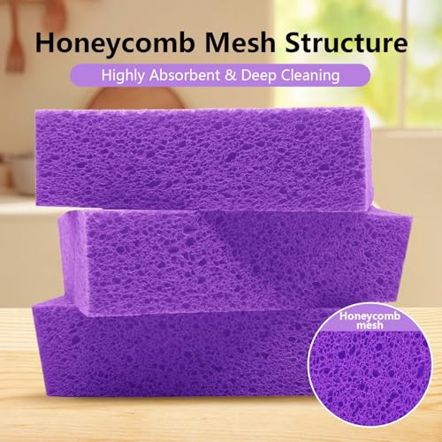 Cleaning and Washing Sponge, 3 Pack Large Extra Thick Heavy Duty Sponge Multi-Purpose for Kitchen Bathroom Bike Boat Car, Natural Cellulose Sponges 4" X 6" X 2" (Purple) - color: A-purple