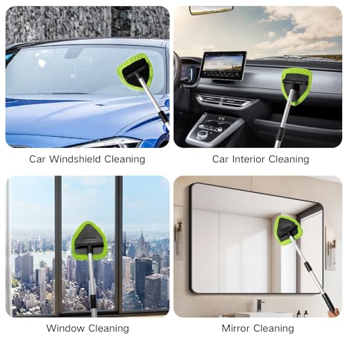 Qydipclin 10pcs Windshield Cleaner Tool, Car Window Cleaning Wash Kit with 4 Reusable Microfiber Pads 1 Spray Bottle and Extendable Handle Auto Glass Wiper Kit, Green - color: Green