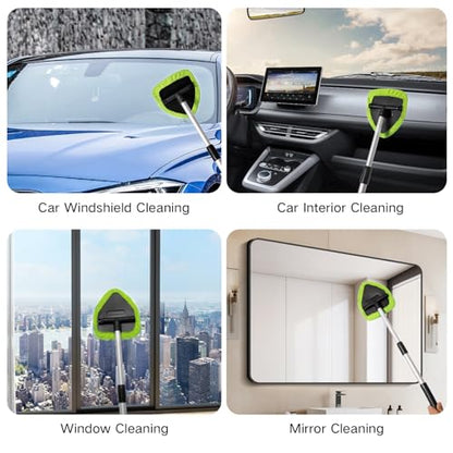 Qydipclin 10pcs Windshield Cleaner Tool, Car Window Cleaning Wash Kit with 4 Reusable Microfiber Pads 1 Spray Bottle and Extendable Handle Auto Glass Wiper Kit, Green - color: Green
