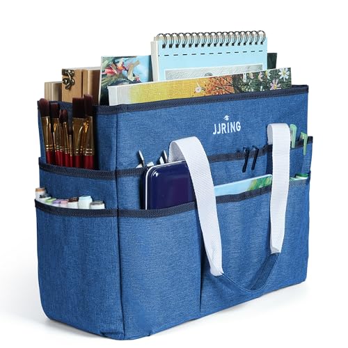 JJRING Craft Organizer Tote Bag, Large Art Storage Caddy with Multiple Pockets, Blue Sewing Bag for Art, Craft, Scrapbooking, Medical, and Office Supplies Storage - color: Blue, size: Large