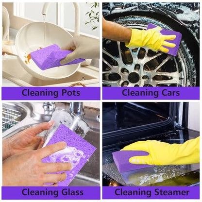 Cellulose Sponges, Large Size 4" x 6" x 1" - Heavy Duty Scrub Kitchen Sponge, Clean Tough Messes Without Scratching Kitchen Cleaning Pads, Pop Up Eco DIY (6 Pack), Purple - color: Purple