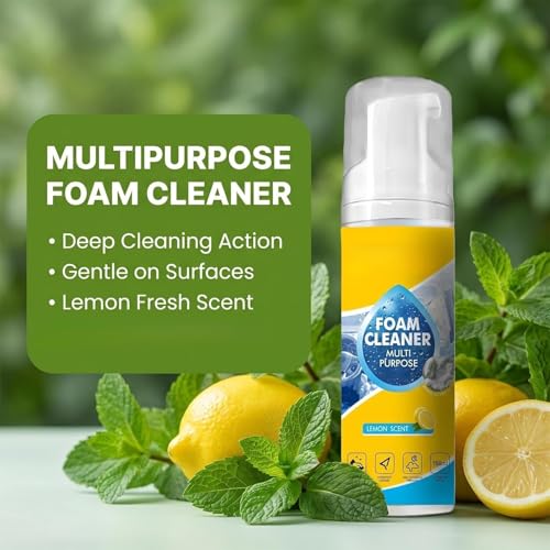 4-in-1 Multi-Purpose Foam Cleaner, All Surface No-Rinse Spray with Sponge & Towel for Home, Kitchen, Bathroom, Car & Upholstery (1PC+1*Sponge+Towel)