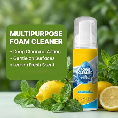 4-in-1 Multi-Purpose Foam Cleaner, All Surface No-Rinse Spray with Sponge & Towel for Home, Kitchen, Bathroom, Car & Upholstery (1PC+1*Sponge+Towel)