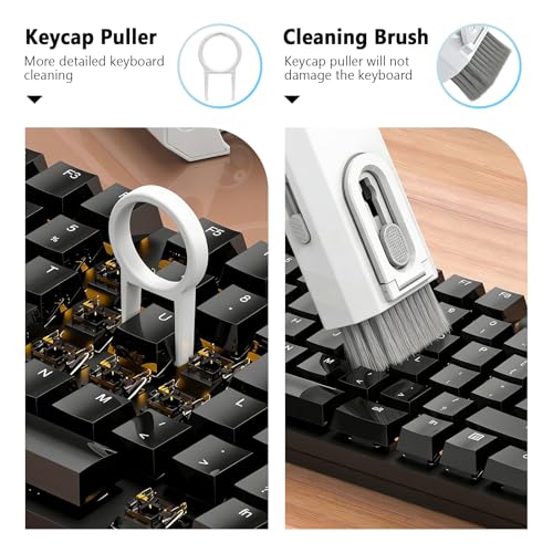 TENOC 8 in 1 Multi Function Cleaning Kit, Keyboard Cleaner for Laptop Phone Earbuds, Portable Electronic Cleaning Tool with Brush Keycap Puller Cloth for Office Home, White