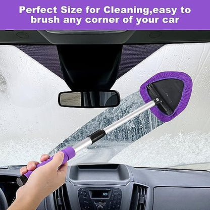 XINDELL Windshield Cleaner Tool – 24” Extendable Car Window Cleaner for Interior & Exterior Glass, Long Handle for Hard-to-Reach Areas, 4 Microfiber Pads & Spray Bottle, Car & Home Glass Kit