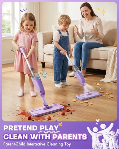 Purple Mini Spray Mop for Toddler-Montessori Cleaning Toy that Real Spray Water,Pretend Playhouse Essentials for Girls Ages 3-8,Toddler Educational Housekeeping Set - size: Purple, style: Spray Mop