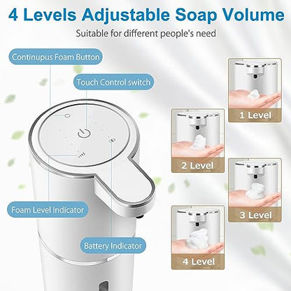 Automatic Foaming Soap Dispenser, 4-Level Adjustable Foam, Wall Mount, USB Rechargeable, 12.8oz/380ml, Touchless Hand & Dish Soap Dispenser for Bathroom, Kitchen, Hotel, Restaurant - color: White, style: Foam