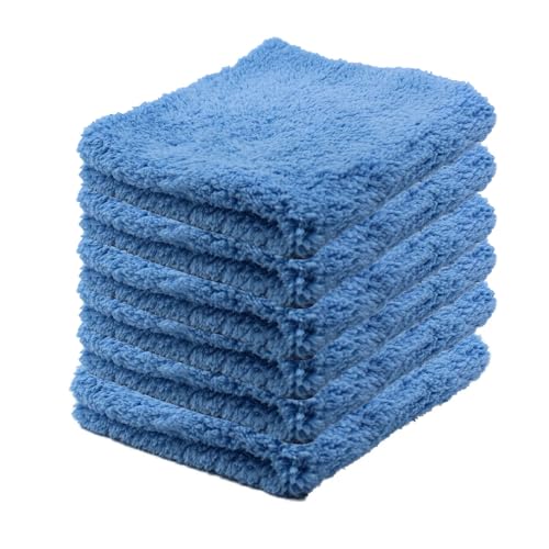 SPEED MASTER Cloud 9 Microfiber Towel | Ultra-Soft & Highly Absorbent for Drying & Buffing | Lint-Free & Scratch-Safe for Paint & Glass | DSM-Blue-6 | 16x16 | 6 Pack - color: Blue