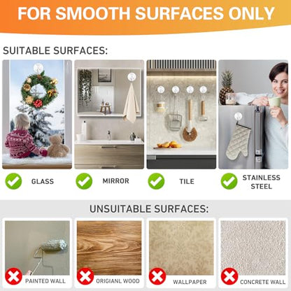 KORCCI Suction Cup Hooks 12Pack - Max Load 10LB, 1.77Inch Clear Medium Suction Cups, No Trace, Reusable & Removable, Stainless Steel Hooks, for Tile, Glass, Window, Shower, Kitchen, Bathroom - size: 12pc-Medium Size