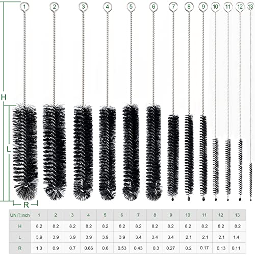 CiaraQ Bottle Cleaning Brushes, 8 Inch Nylon Tube Brush Set, Cleaner for Narrow Neck Bottles Cups with Hook, Set of 13pcs - color: Black, size: 8.0 Inch (13pcs)