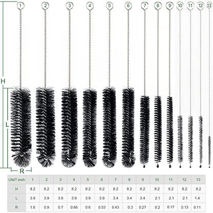 CiaraQ Bottle Cleaning Brushes, 8 Inch Nylon Tube Brush Set, Cleaner for Narrow Neck Bottles Cups with Hook, Set of 13pcs - color: Black, size: 8.0 Inch (13pcs)
