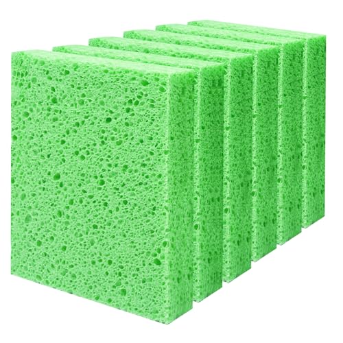 Cellulose Sponges, Large Size 4" x 6" x 1" - Heavy Duty Scrub Kitchen Sponge, Clean Tough Messes Without Scratching Kitchen Cleaning Pads, Pop Up Eco DIY (6 Pack), Green - color: Green