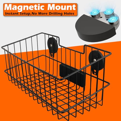 MUTUACTOR Heavy Duty Metal Wire Baskets,Magnetic Mount Hanging Wall Basket Storage,Extra Large Magnet Metal Wall Basket For Organizing Kitchen Laundry Closet Garage RV,Black,2PCS - style: 2 PCS Heavy Duty Metal Wire Baskets