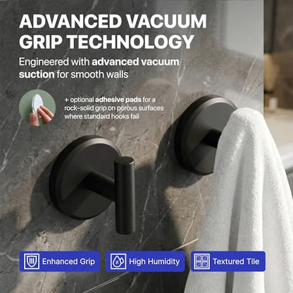 HOME SO Suction Cup Hooks for Shower & Bathroom Towel Holder 2-Pack – Suction Cups Hooks for Hanging Towels, Robes, & Coats - Tiles, Glass Door or Mirror – Shower Hooks & Towel Hooks - Black T-Shape - style: Matte Black