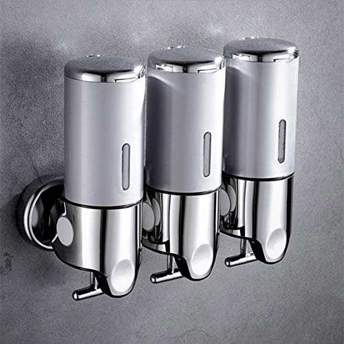 3 in 1 Chamber Wall Mounted Bathroom Shower Pump Dispenser and Organizer-Holds Shampoo, Soap, Conditioner, Shower Gel, for Bathroom Kitchen Hotel (Silver) - color: Transparent,silver, size: 3 Chamber