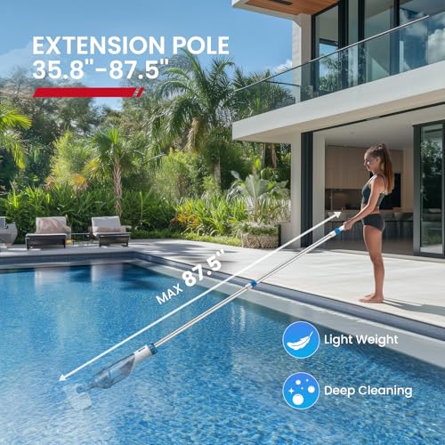 ENHULK Pool Vacuum for Above Ground Pool, Upgraded 13.4" Wide Head & Telescopic Pole, 18.5 GPM Powerful Suction, 60 Mins Runtime, Cordless Handheld Rechargeable Pool Cleaner for Inground Pools, PC15 - style: PC15