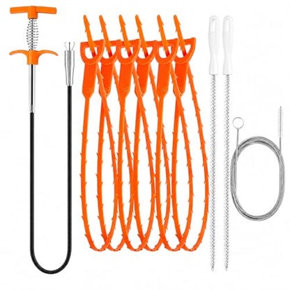 10-in-1 Drain Clog Remover Kit, 6 Pack Drain Snake Hair Remover with Flexible Grabber Claw, Pipe Cleaning Brushes & Refrigerator Hole Cleaner for Shower, Tub, Bathroom, Kitchen Sink