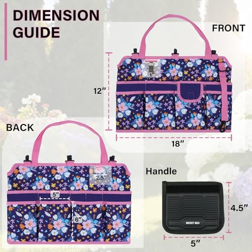 KUNN 5 Gallon Bucket Tool Organizer 18-Pocket Heavy-Duty Bucket Caddy with Hangable Handle & Comfort Grip Pad | Gardening Tool Bag, Garden Organizer Storage Bag Accessory for Gardeners, Purple - style: Purple Floral