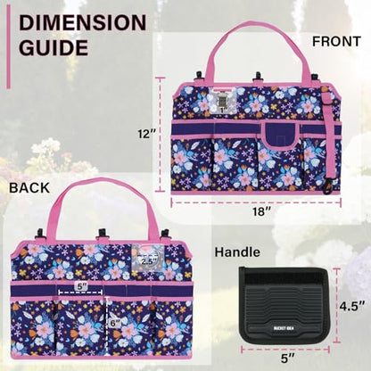 KUNN 5 Gallon Bucket Tool Organizer 18-Pocket Heavy-Duty Bucket Caddy with Hangable Handle & Comfort Grip Pad | Gardening Tool Bag, Garden Organizer Storage Bag Accessory for Gardeners, Purple - style: Purple Floral