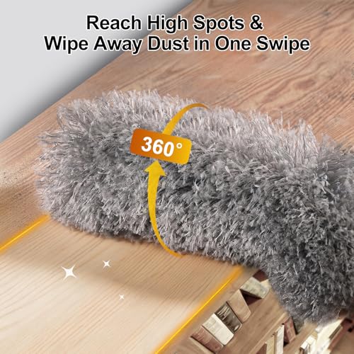 Tiumso Microfiber Feather Duster 5-in-1 Kit, Dusters for Cleaning, Duster with Extension Pole 100 Inches, Cobweb Duster, Microfiber Dusters for High Ceilings and Fans, Blinds, Cars and Furniture - color: A Gray
