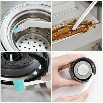 ULTECHNOVO Crevice Cleaning Brush Set 16 Pieces Detail Cleaning Tools with Long Handles for Kitchen Grooves Car Vents Window Tracks and Small Spaces