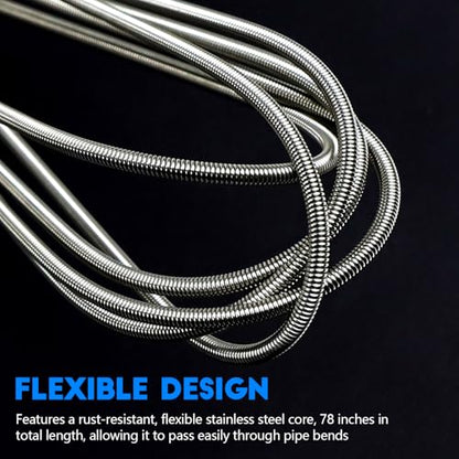 2PCS Flexible Long Drain Brush, 78 Inch Nylon Stainless Steel Tube Cleaning Brush, Slim Long Hose Pipe Cleaning Tool for Auto Sunroof Drain Hole, Car Fridge, Kitchen Sink (Double End-Blue) - color: Double End-blue
