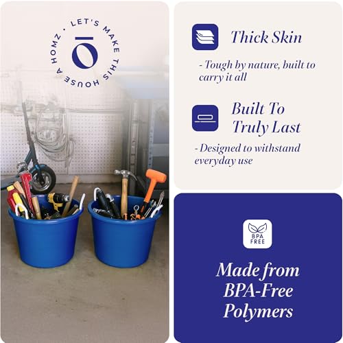 Homz 2 Pack of 17 Gallon Storage Buckets, Durable Plastic Containers, Sturdy Rope Handles, Large Tubs for Sports Equipment, Party Cooler, Gardening, Toys and Laundry, Blue - color: Cobalt Blue