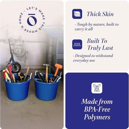 Homz 2 Pack of 17 Gallon Storage Buckets, Durable Plastic Containers, Sturdy Rope Handles, Large Tubs for Sports Equipment, Party Cooler, Gardening, Toys and Laundry, Blue - color: Cobalt Blue