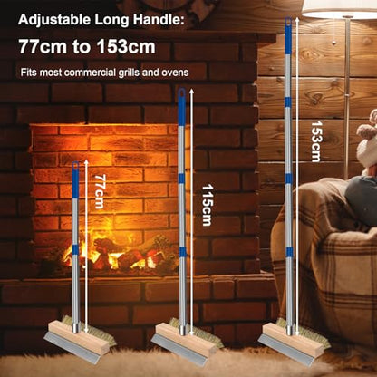 Pizza Oven Brush, Brass Wire Brushes with Scraper and Detachable 60.2inches Long Handle for Commercial Pizzaoven Cleaning, Kitchens Cleaning Brush for Restaurants, BBQ Shelf, Fireplace