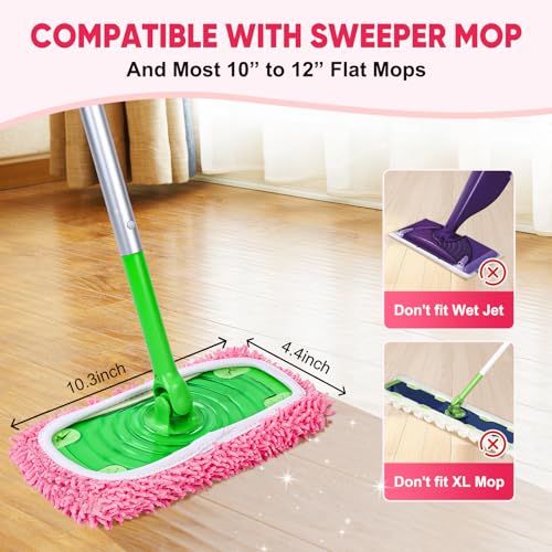 6 Pack Reusable Mop Pads Compatible with Swiffer Sweeper, Chenille Mop Refill Pads, Dry & Wet Mopping Cloths for Floor Cleaning -Pink - color: Pink