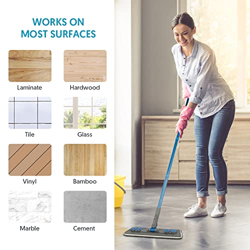 Microfibre Floor Mop for Cleaning Floors, Flat Mop for Laminate Wooden Vinyl Tile, Dust Wet Dry Use for Kitchen Bathroom Wall Cleaning with 3 Washable Chenille Pads
