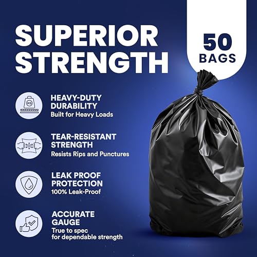 Plasticplace - T55151BK 55-60 gallon Trash Bags │ 1.5 Mil │ Black Heavy Duty Garbage Can Liners │Rolls │ 38” x 58” (50 Count) Black - color: Black, size: 1 Count (Pack of 50)