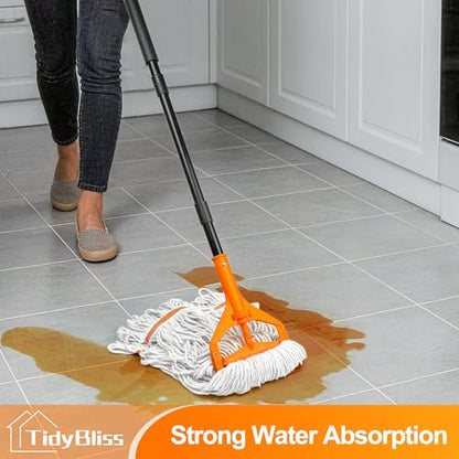 TidyBliss Commercial Mop Heavy Duty, 55 inches Long Handle Large Looped-End Industrial String Floor Cleaner, Professional Dry Wet Cotton Cleaning Tool for Concrete Tile Hardwood Office Garage (Orange)